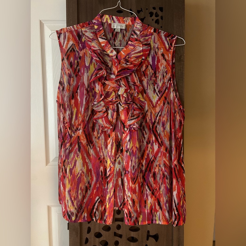 Vintage Colorful Sleeveless Ruffle Blouse